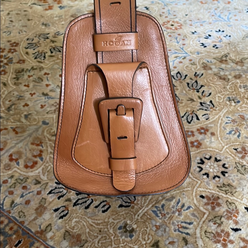 Hogan Tan Leather Bag with Buckle Detail on sides